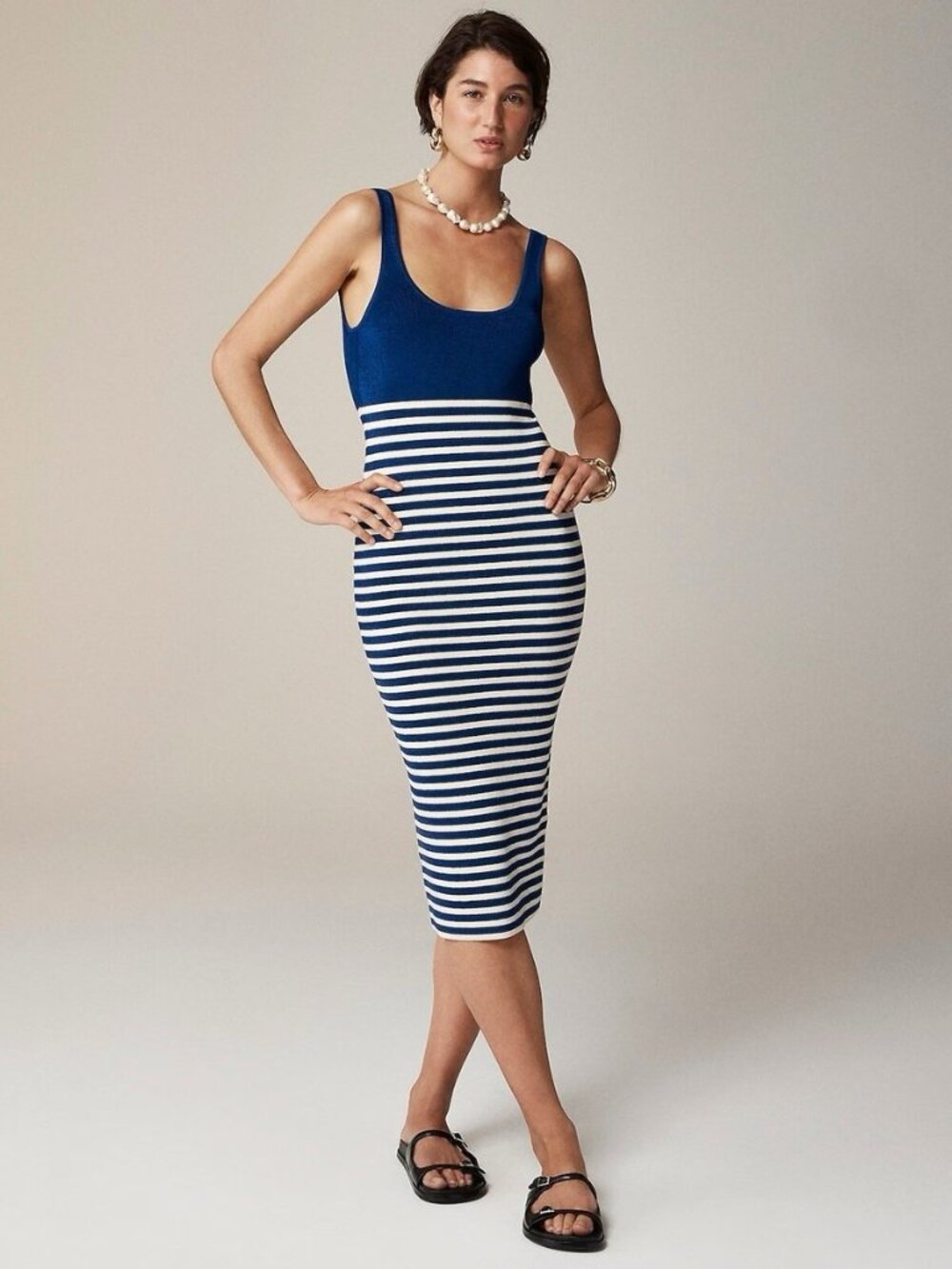 J.Crew Blue White Striped Stretch Knit Bodycon Midi Dress S| Nautical Minimalism - Picture 11 of 16